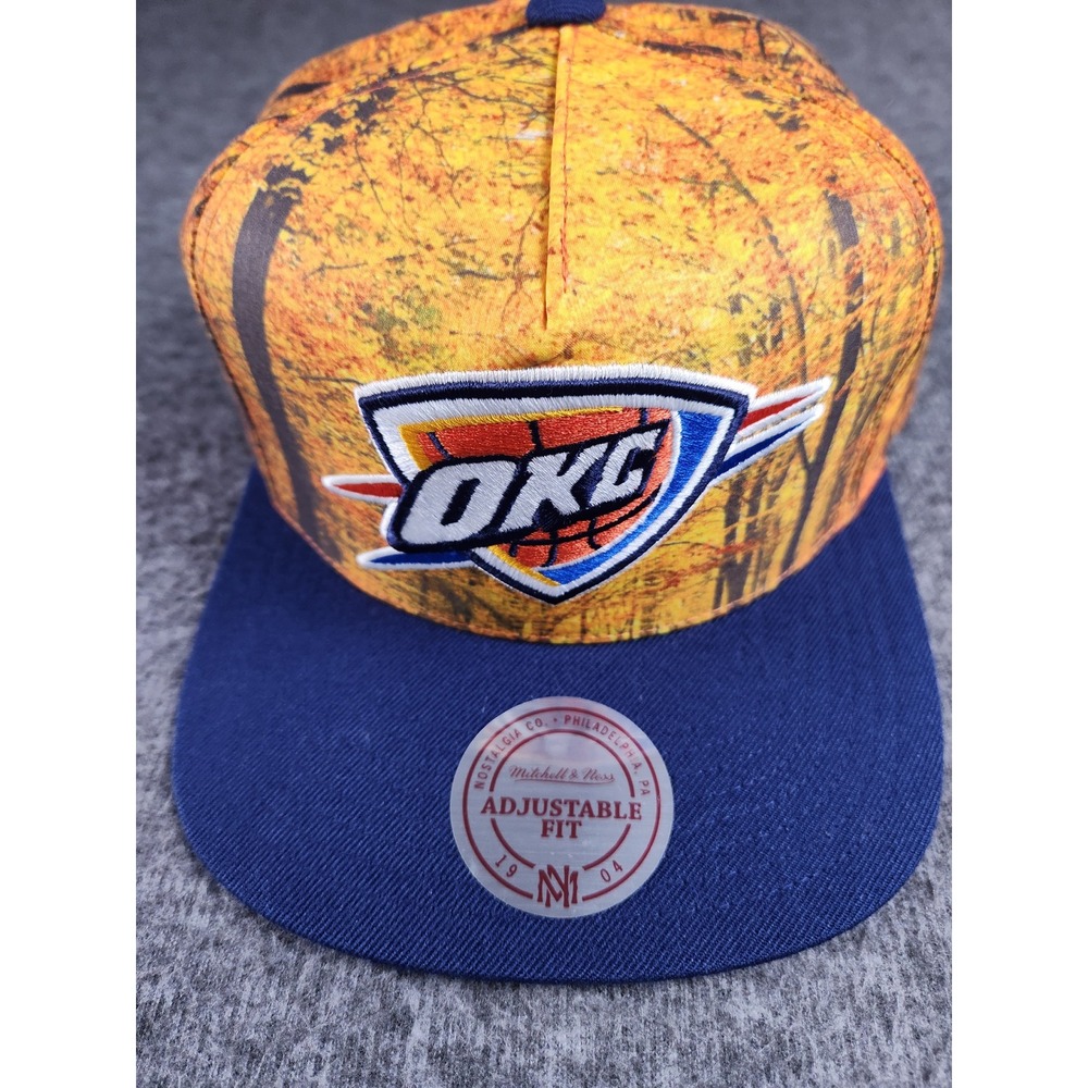Mitchell & Ness OKC Thunder Camo Snapback Hat Orange Blue Adjustable Nostalgia